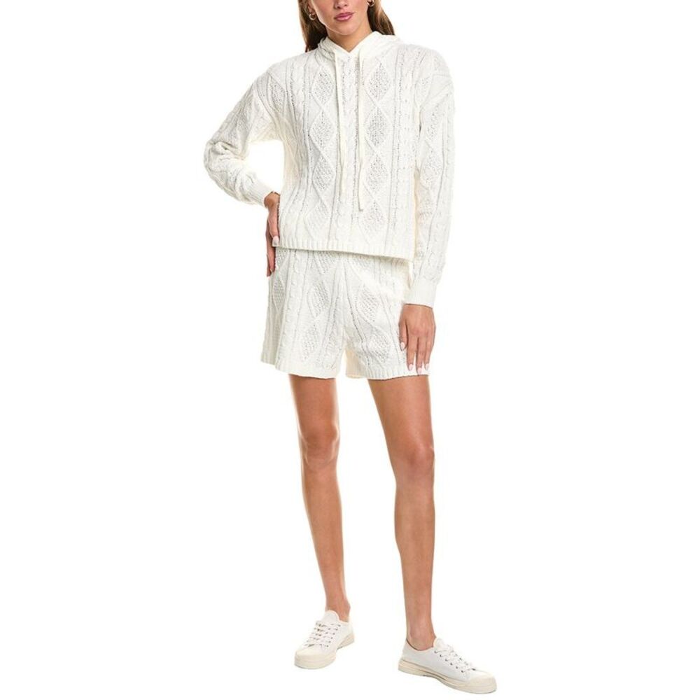 525 America Womens 2Pc Sutton Chenille Cable Hoodie & Short Set, White